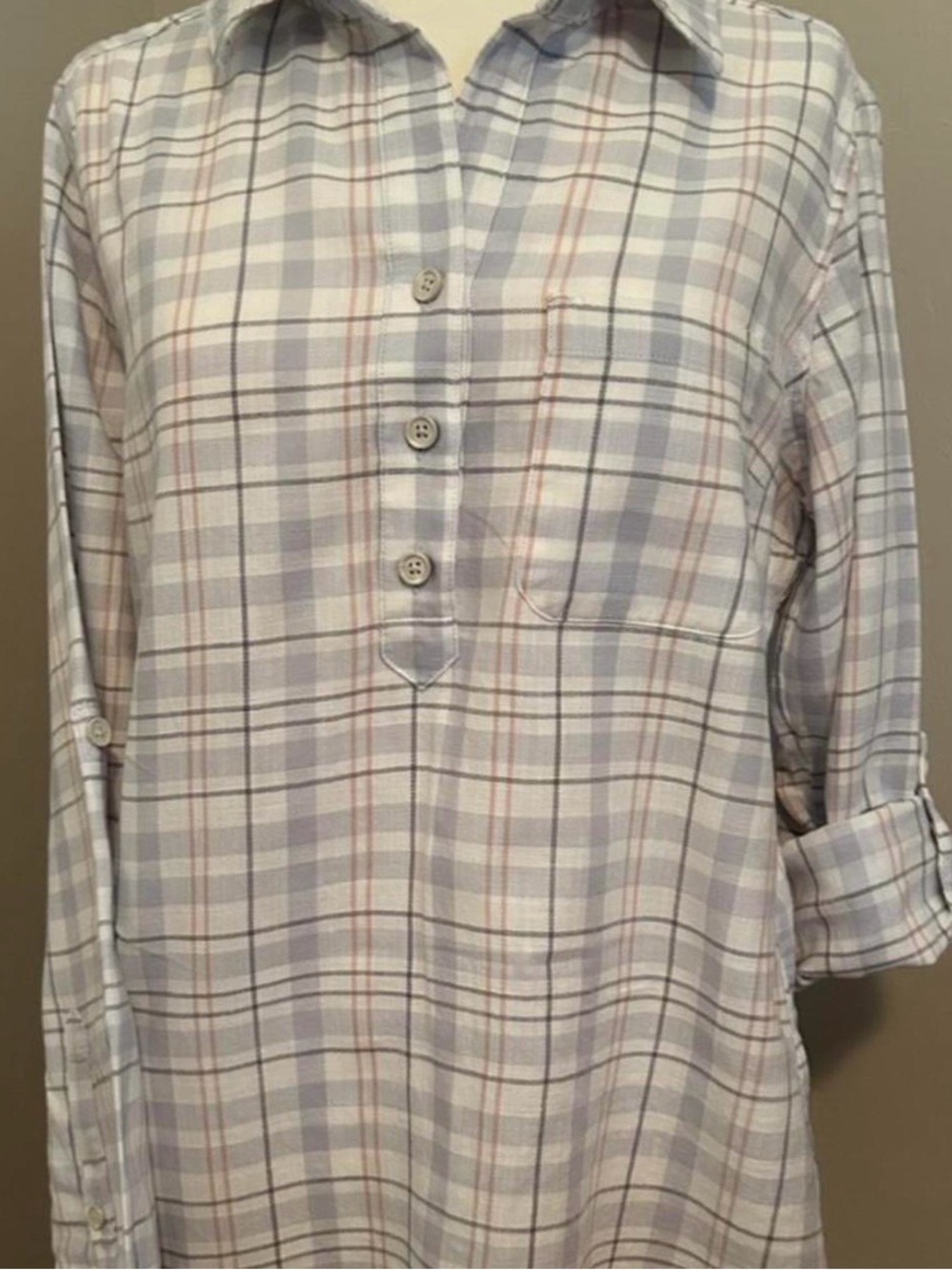 Ridgecut Women’s Plaid Button Up Tunic Roll Tab Long Sleeves Size Small